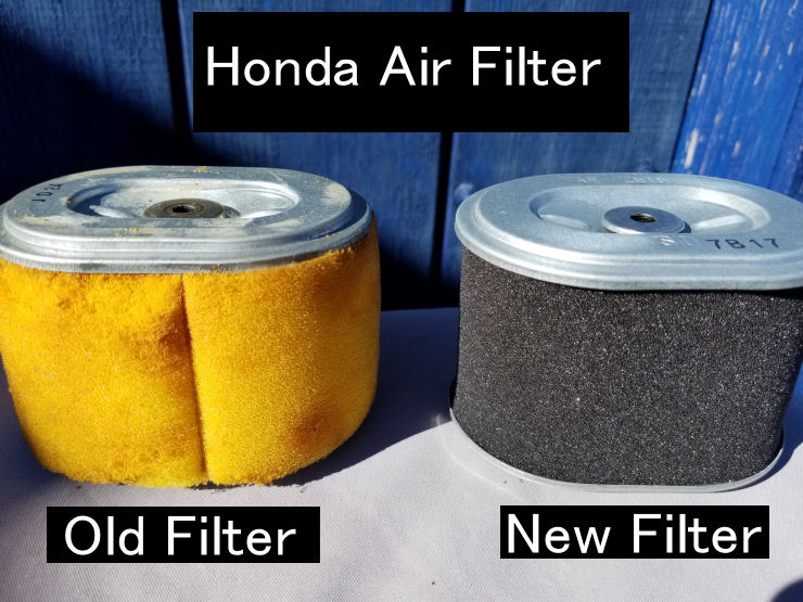 Replacing the air filter on an old Honda Generator, Old filter vs New filter image Old Honda Generator Troubleshooting, Air filter replacement