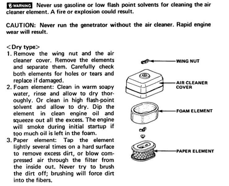 Honda EG2200X generator air cleaner removal